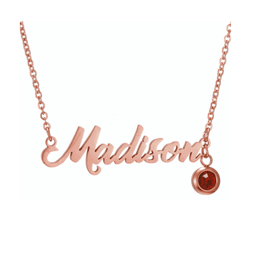 custom stainless steel text necklace rose gold maker birthstone jewelry name plate pendant manufacturer china